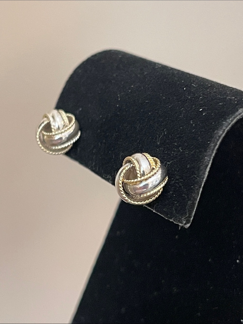 Vintage Two-Tone Sterling Silver Love Knot Studs - Picture 5 of 16